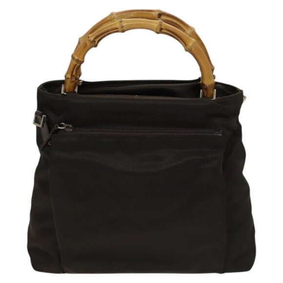 GUCCI Bamboo Hand Bag Nylon 2way Brown Silver - Picture 10 of 16